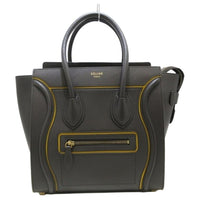 CELINE Smooth Calf Leather Shoulder Bag Crossbody Bag Handbag Micro Women's Dark Brown With Yellow Accents