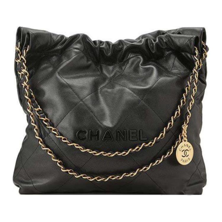 CHANEL Bright Grain Calfskin One Shoulder Handbag Small Size Women's Black