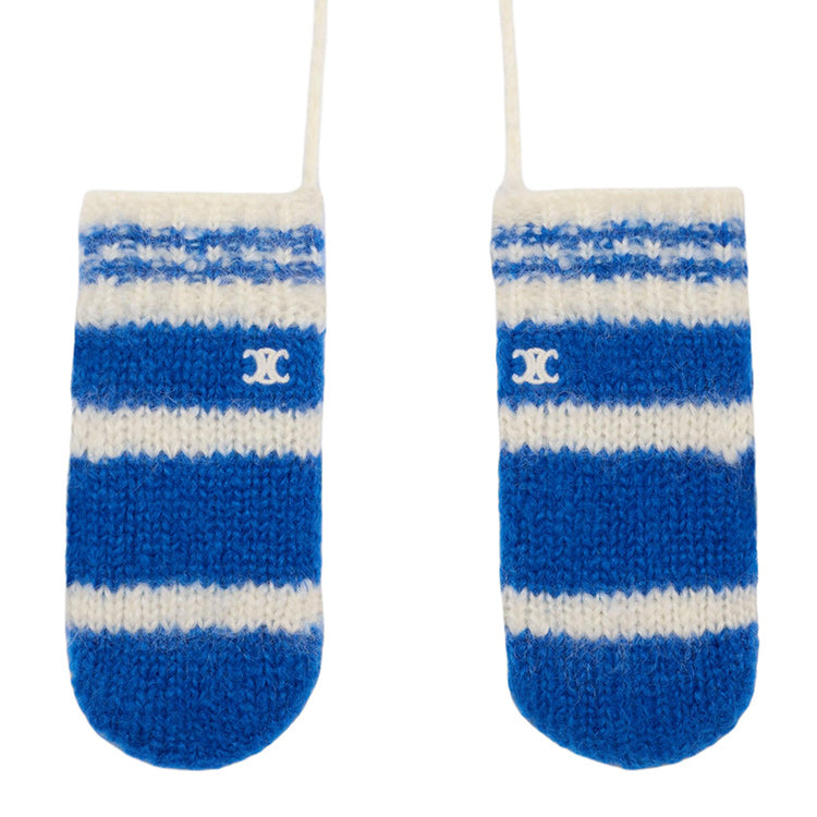 CELINE Striped Mittens In Chunky Mohair And Wool