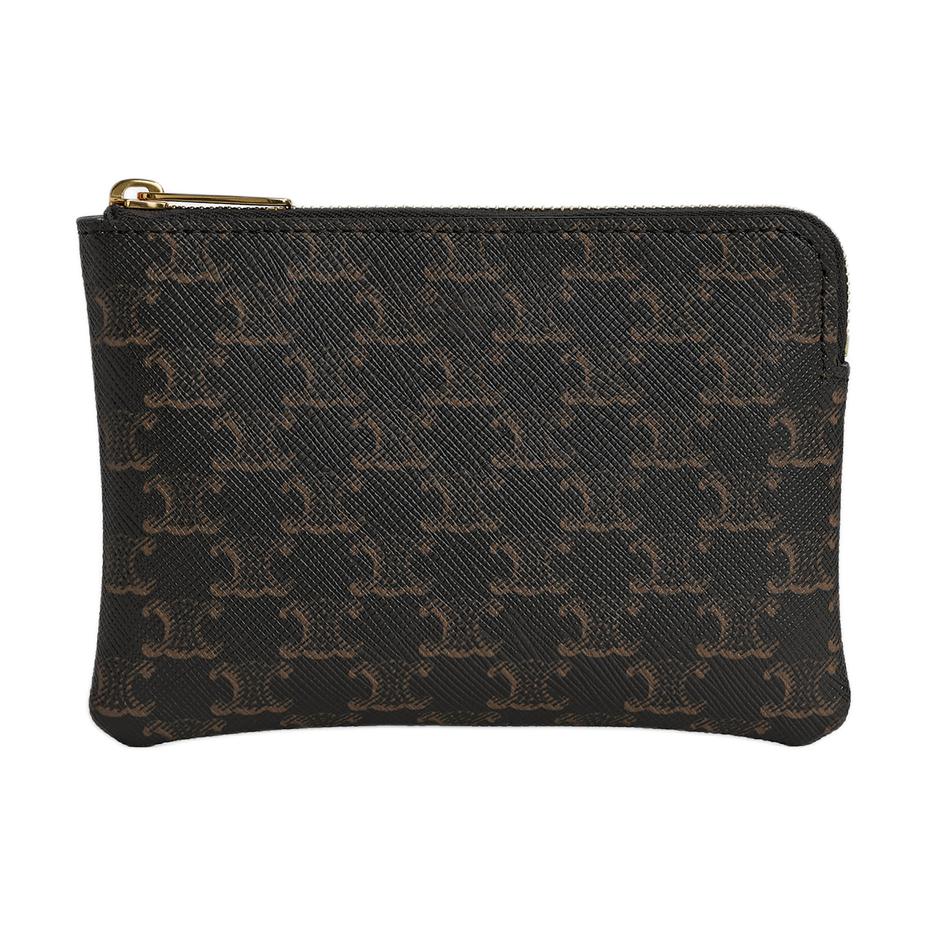 CELINE Triomphe Artificial Leather Coin Purses Card Holders Men's Black