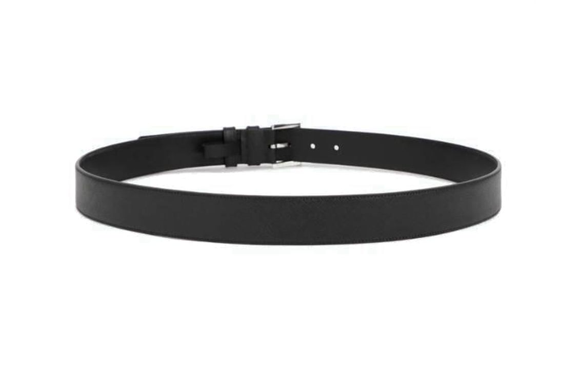 PRADA Calfskin Leather Belts Men's Black Width 3.5cm