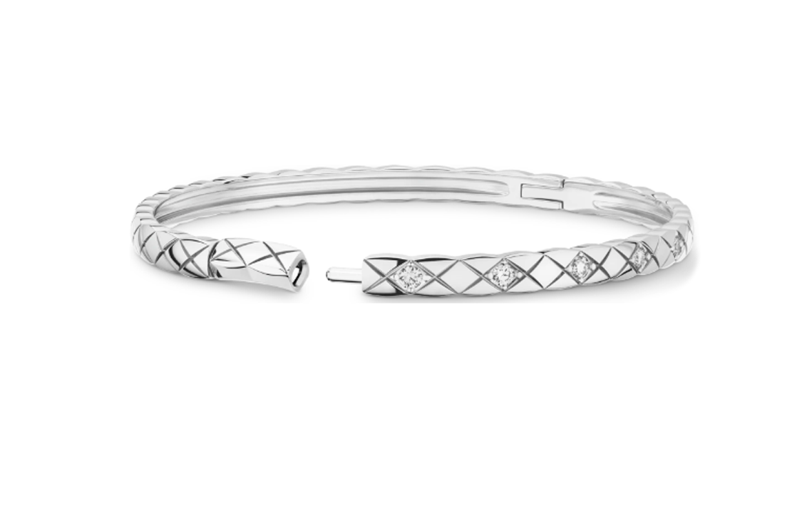 CHANEL 18K White Gold Bangles Women's Silver