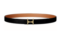 HERMES Mors H Buckle Gold Smooth Buckle Epsom Calfskin Double-Sided Leather Leather Belts Unisex Black Width 2.4CM