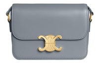 CELINE Triomphe Shiny Cow Leather Shoulder Bag, Tofu Bag, Portable Crossbody Bag, Shoulder Bag Women's Blue Gray