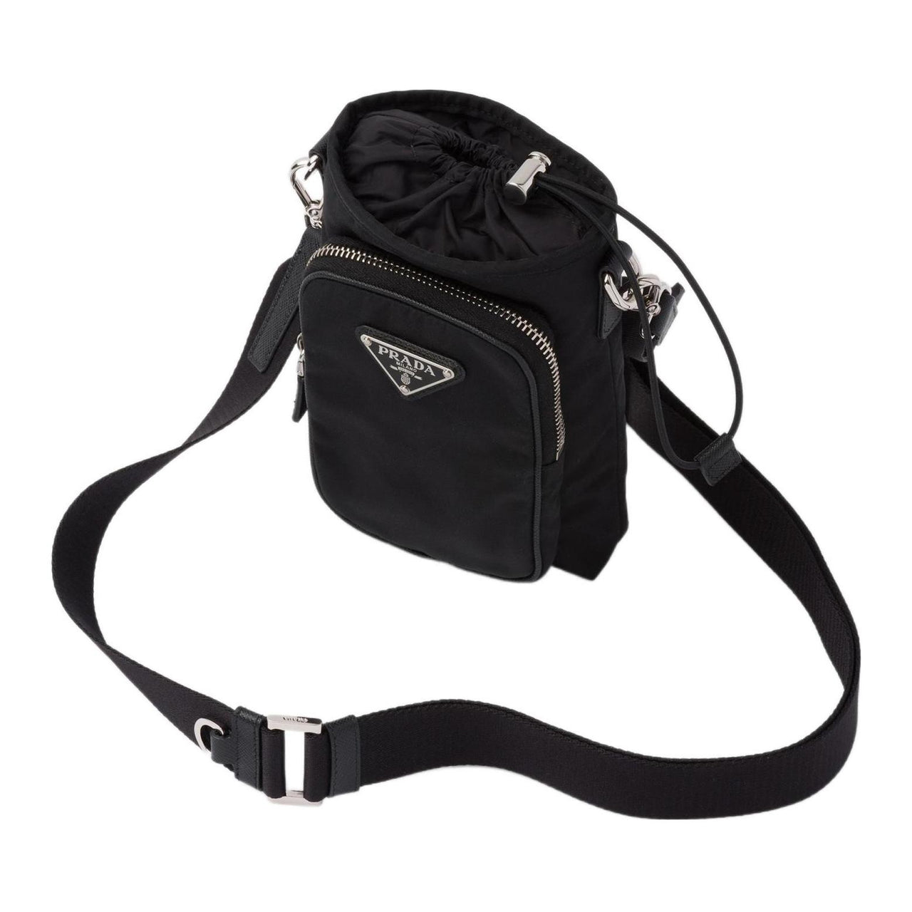 PRADA Nylon Fabric One Shoulder Crossbody Cell Phone Pouch Men's Black