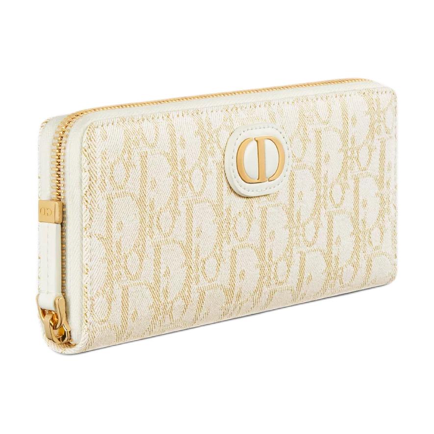 DIOR 30 Montaigne Cotton Wallet Women's Gold & White