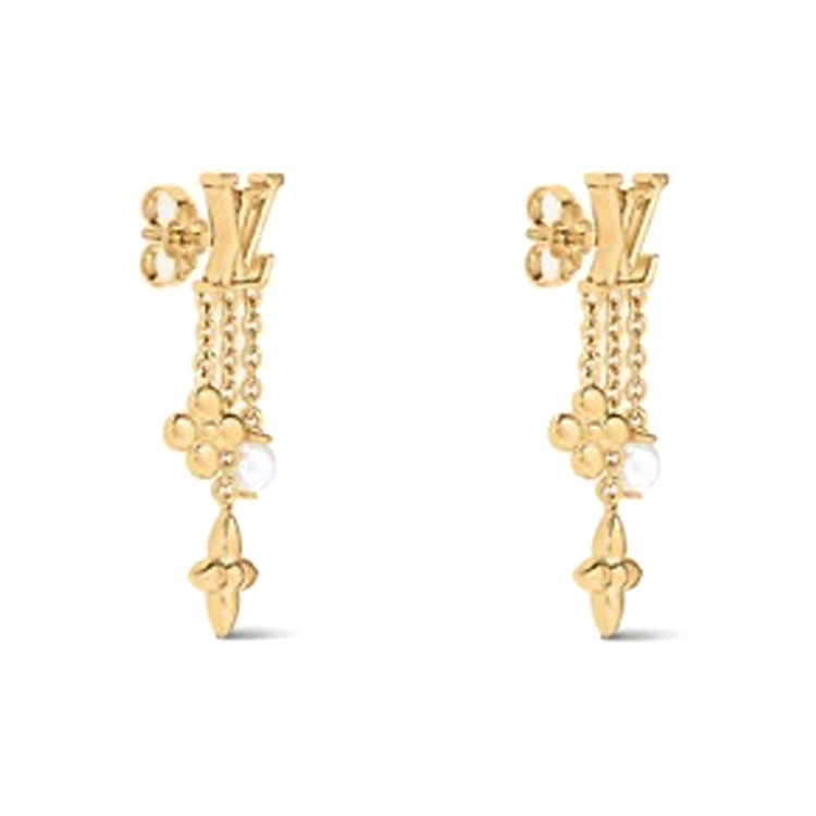 LOUIS VUITTON Metal Resin Earrings Women's Gold