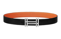 HERMES Logo Identification Leather Belts Unisex Black Width: 3.2CM