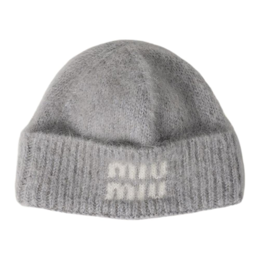 MIU MIU Mohair Fabric Beanies Unisex Gray