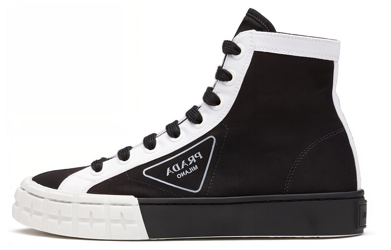 PRADA Canvas Shoes Women's High Top Black White