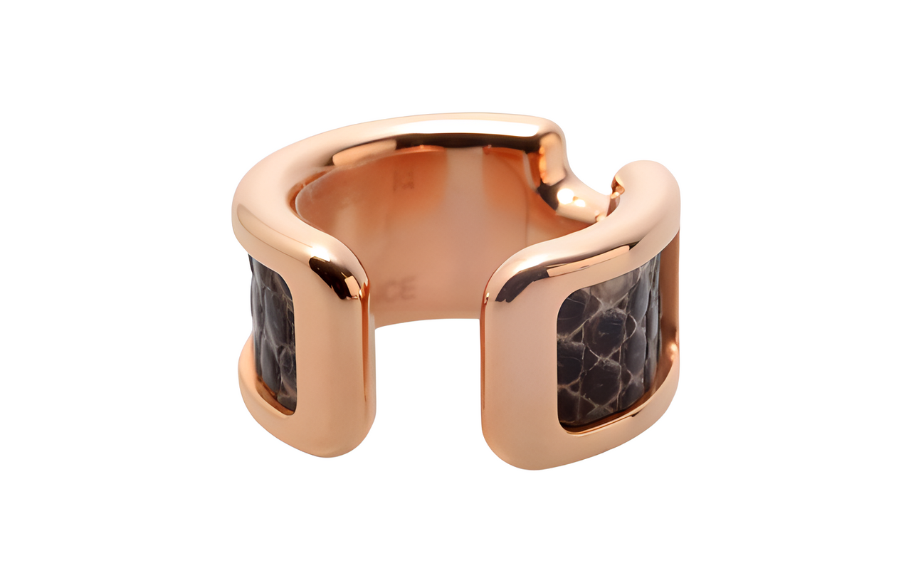 HERMES Lizard Skin Rose Gold-Plated Metal Clip-On Earrings Women's Rose Gold