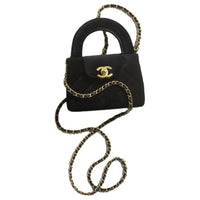 CHANEL Velvet Metal Shoulder Bag Crossbody Bag Handbag Women's Black