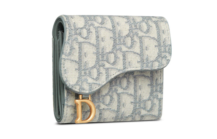 DIOR Saddle Jacquard Card Holders Coin Purses Wallets Medium Size Women's Gray