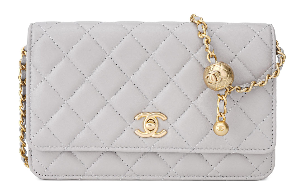 CHANEL WOC Sheepskin Shoulder Bag, Crossbody Bag Mini Women's Gray