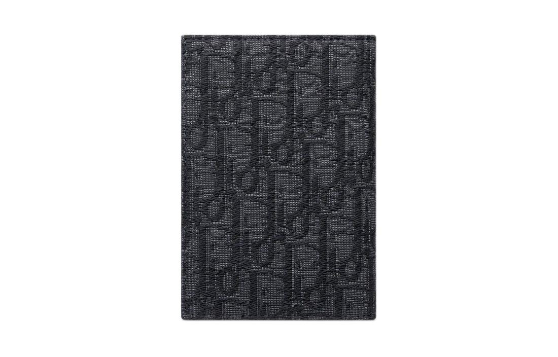 DIOR Oblique Print Fabric Passport Holder Men's Black