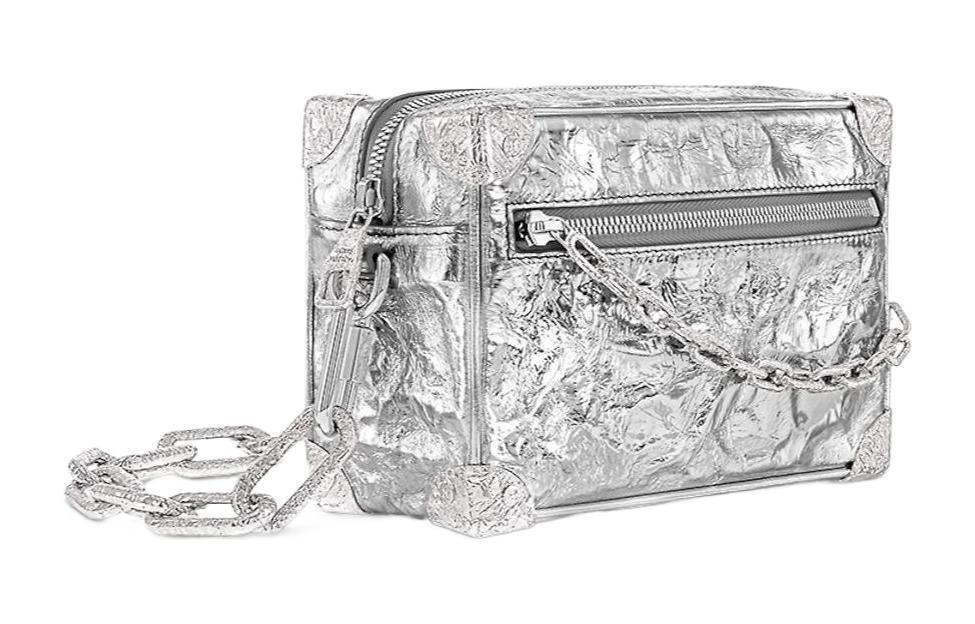 LOUIS VUITTON SOFT TRUNK Cow Leather Box Bag Shoulder Bag Crossbody Bag Mini Men's Silver