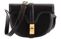 CELINE Besace Cowhide With Horsehair Saddle Bag Shoulder Bag Crossbody Bag Small Size Women's Black