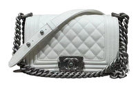 CHANEL Leboy Grained Embossed Cow Leather Mouth Cover Bag Crossbody Bag Shoulder Bag Small Size Women's White