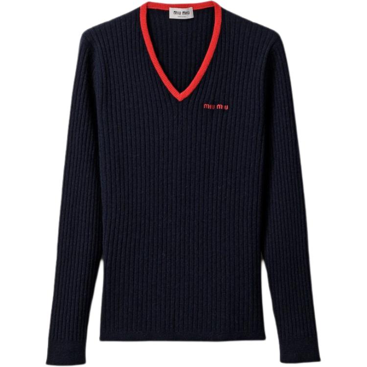 MIU MIU Logo-Embroidered V-Neck Jumper
