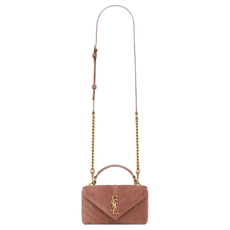SAINT LAURENT College Calfskin Crossbody Handbag Mini Women's Light Pink