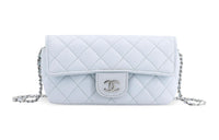 CHANEL Cow Leather Cell Phone Pouch Crossbody Eyeglass Pouch Women's BabyBlue Sky Blue