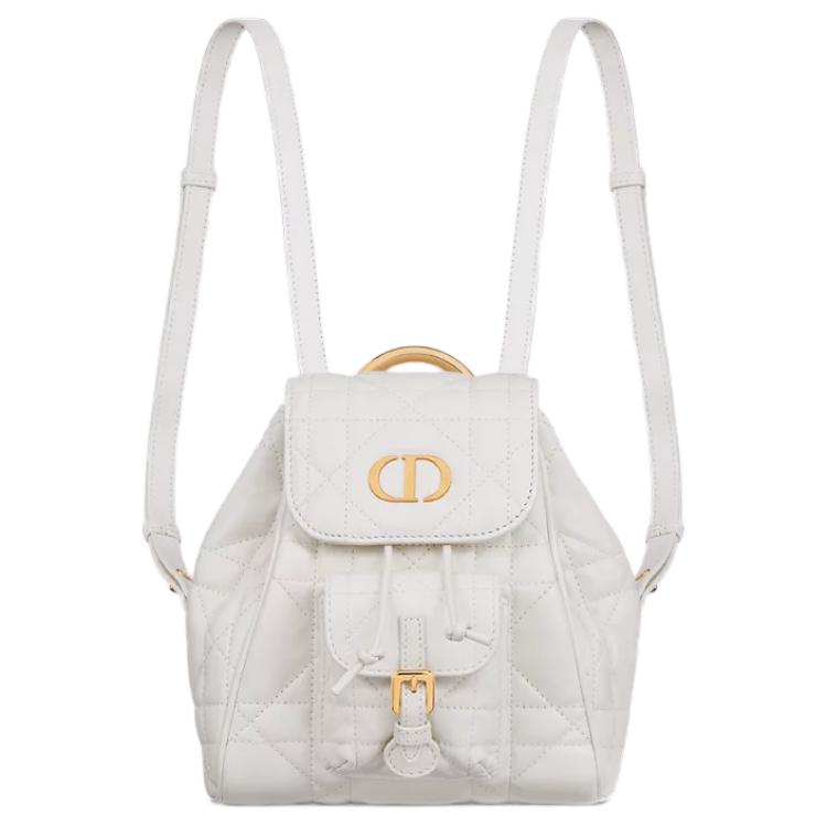 DIOR Caro Sheepskin Cow Leather Patchwork Backpack Small Size Women's White