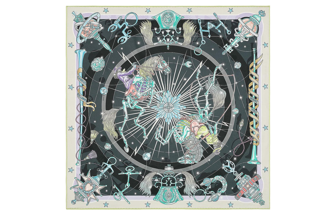 HERMES Silk Scarf Women's Gray Green