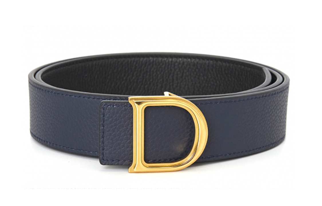 DIOR Double-Sided Emblem Styling Smooth Buckle Leather Belts Men's Black Width 3.5CM
