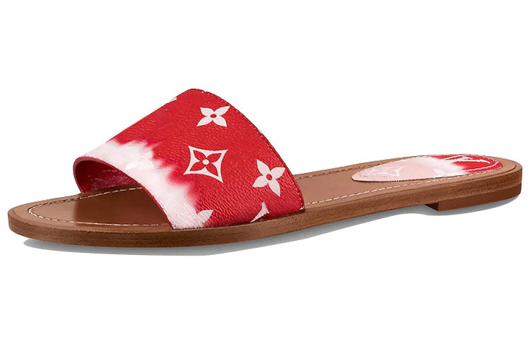 LOUIS VUITTON Lock It Genuine Leather Sole Abrasion Resistant Slide Slippers Women's Red