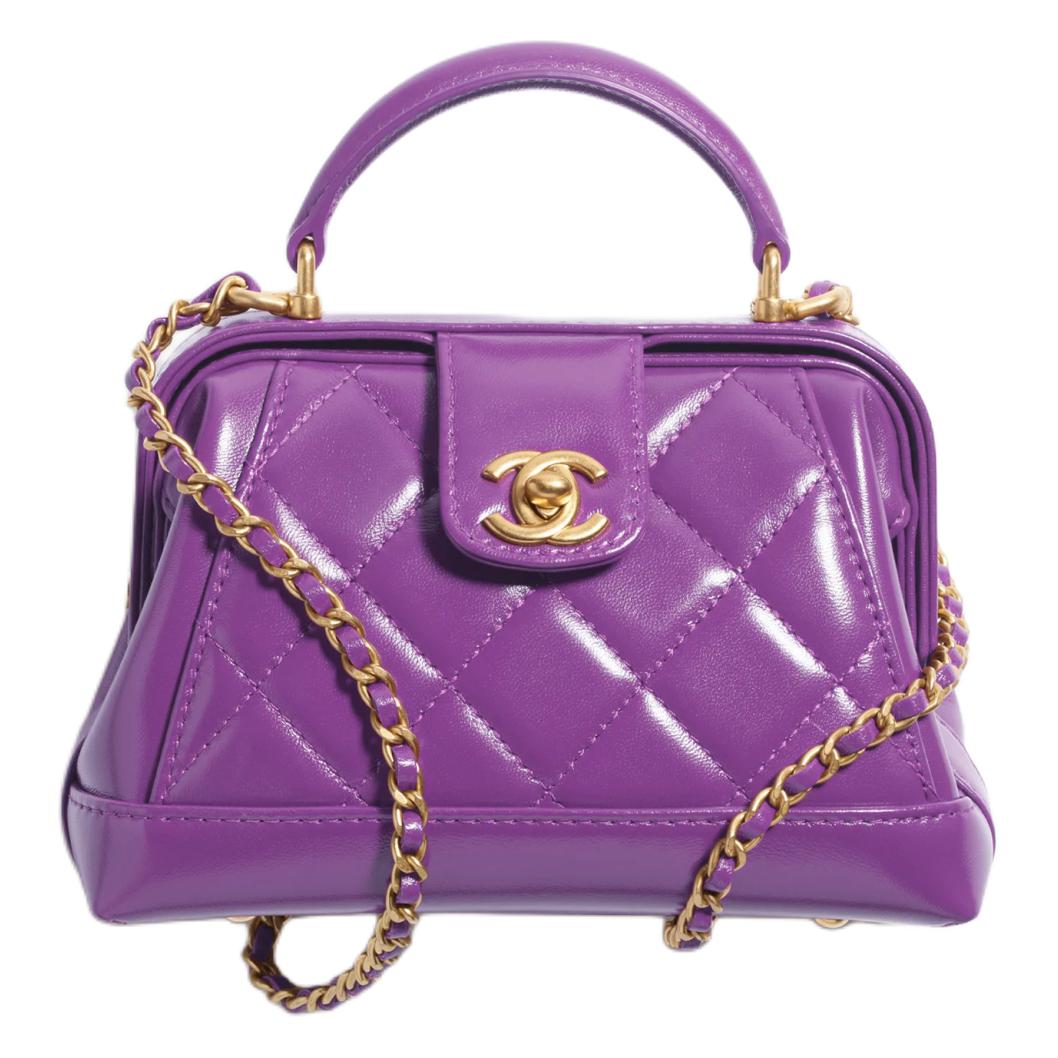 CHANEL Polished Lambskin Portable Crossbody Bag Shoulder Bag Mini Women's Purple
