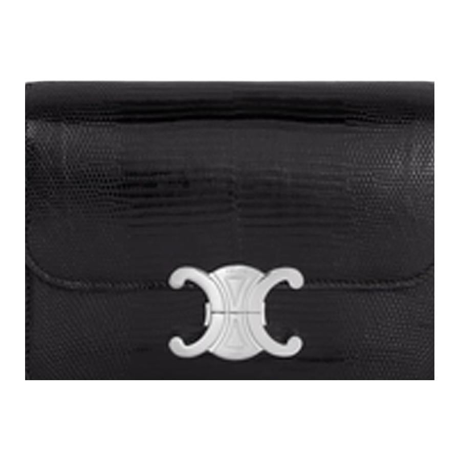 CELINE Lizard Skin Crossbody Bag Shoulder Bag Women's Black