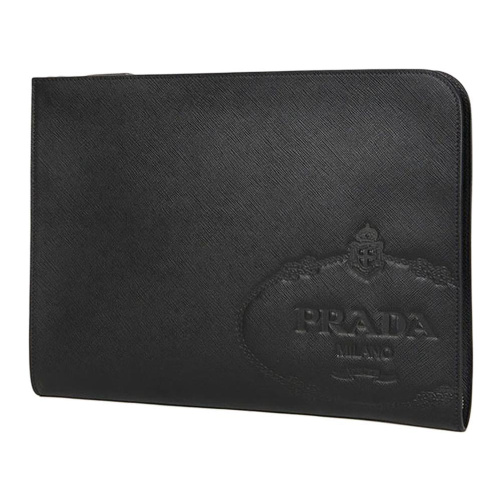 PRADA Leather Clutch Men's Black