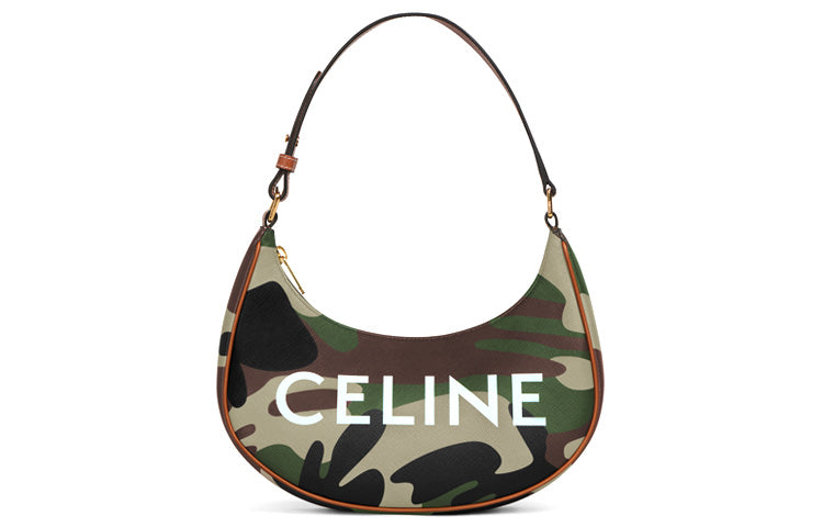 CELINE AVA Canvas With Leather Handbag, Shoulder Bag, One Shoulder Women's Camouflage Print/Khaki