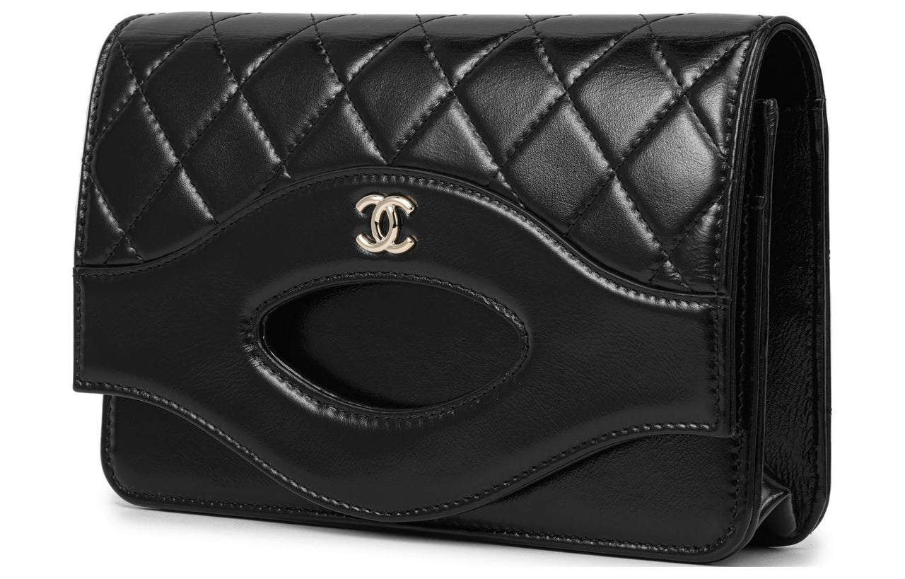 CHANEL Cow Leather One Shoulder Crossbody Clutches Women's Black