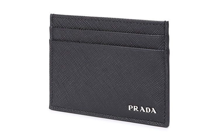 PRADA Saffiano Leather Card Holder With Card Clip Men's Black