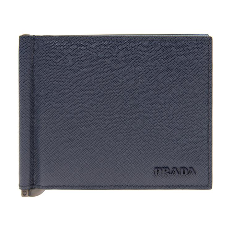 PRADA Calfskin Card Holder Regular Men's Blue