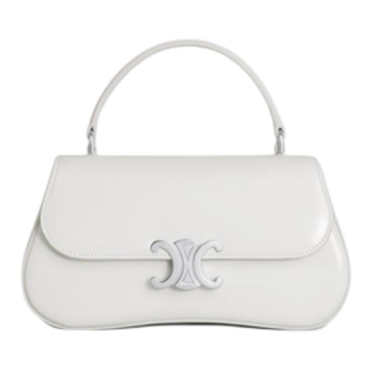 CELINE Shiny Cow Leather Shoulder Bag Crossbody Bag Handbag Women's White