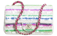 CHANEL Embroidered Twill Velvet Sequins Shoulder Bag Crossbody Bag Handbag Mini Women's White & Pink & Blue