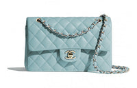 CHANEL Classic Flap CF Cow Leather Mouth Cover Bag Crossbody Bag Women's Cyan