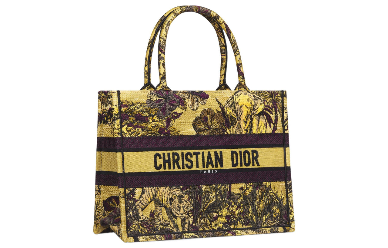 DIOR BookTote Embroidery Tote Bag Shopping Bag Handbag Medium Size Women's Yellow & Multicolor