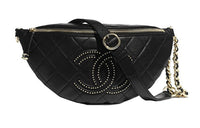 CHANEL Polished Lambskin Zip Closure Bag Chain Bag Crossbody Bag Fanny Pack Women's Black
