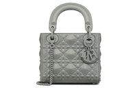 DIOR Lady Dior Cow Leather Shoulder Bag Crossbody Bag Handbags Mini Women's Gray