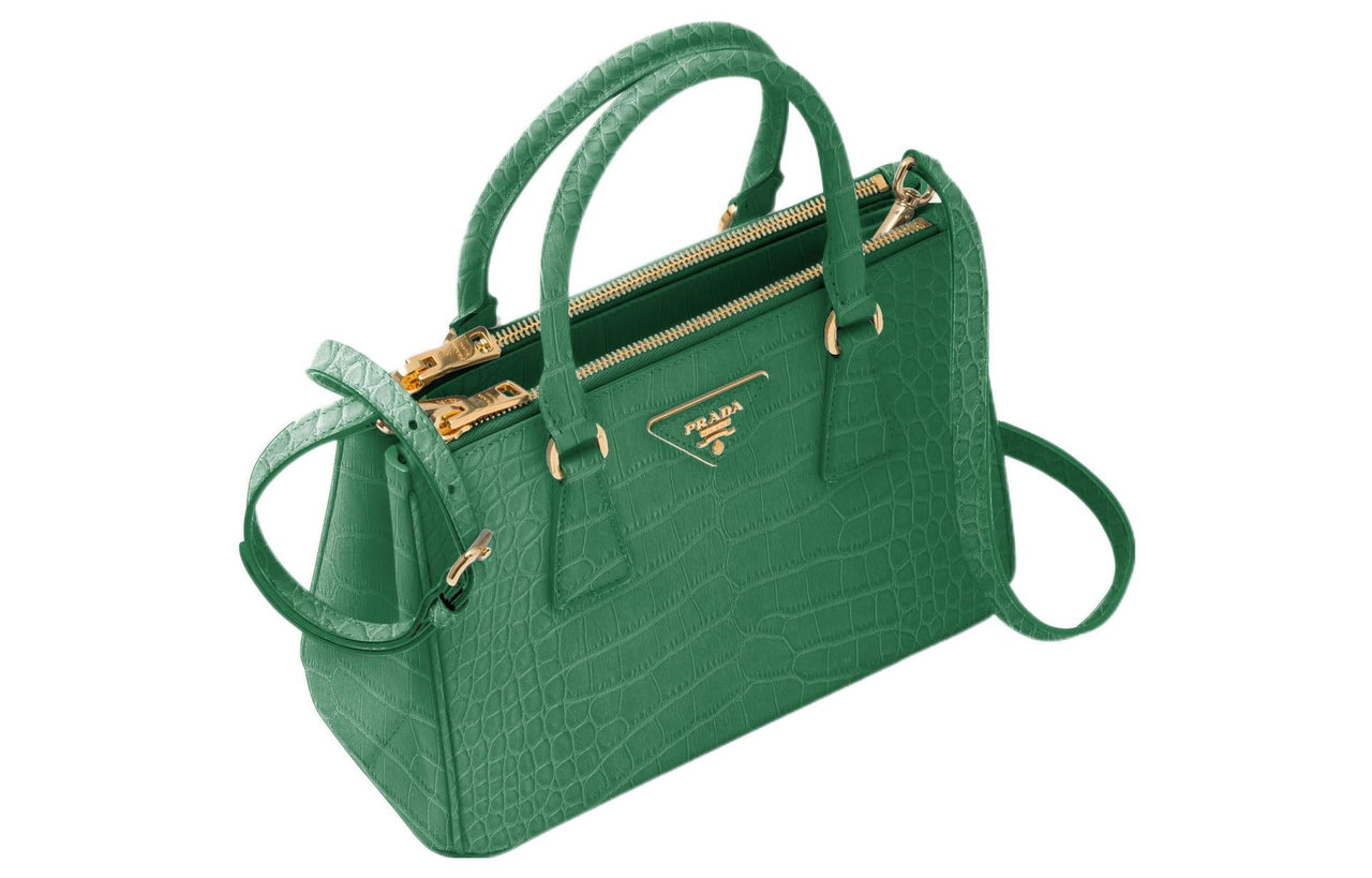 PRADA Galleria Killer Bag Crocodile Leather Shoulder Bag Crossbody Bag Handbag Small Size Women's Green