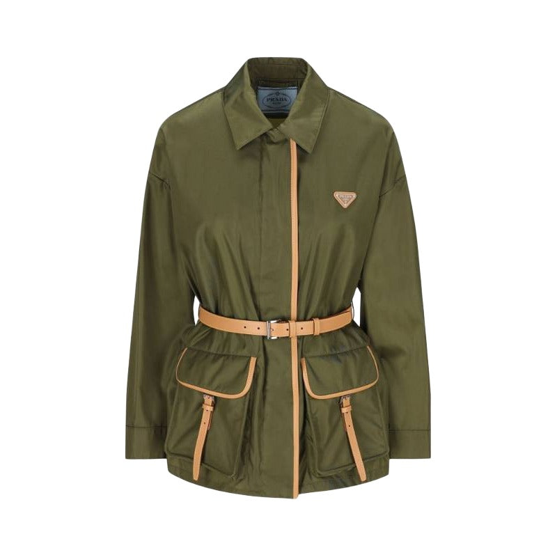 PRADA Logo Patch Belted-Waist Jacket