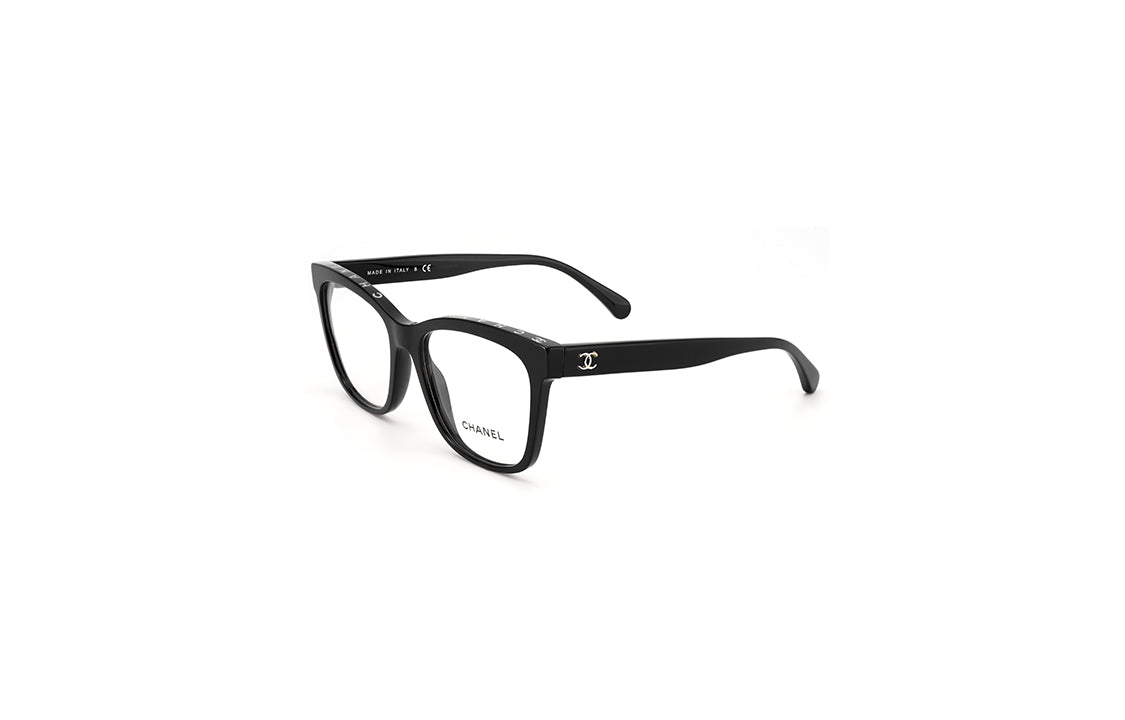 CHANEL Plate Frame Square Eyeglass Frames Women's Black