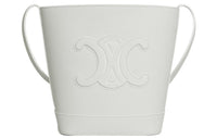 CELINE Triomphe Grained Calfskin Bucket Bags Shoulder Bag Crossbody Bag Small Size Women's Arctica White