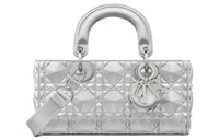DIOR Lady D-JOY Metallic Finish Cow Leather Dior Bag Shoulder Bag Crossbody Bag Handbag Small Size Women's Silver