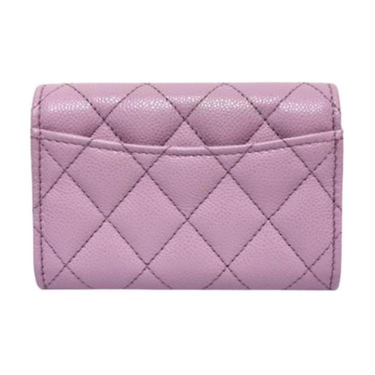 CHANEL Grain Cow Leather Card Holder Women's Pink