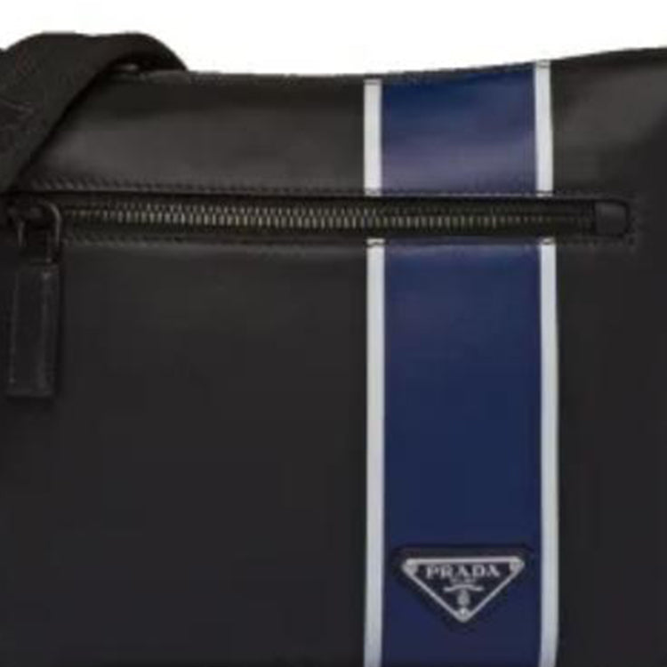 PRADA Calfskin Crossbody Bag Shoulder Bag Unisex Black With Cornflower Blue Accents
