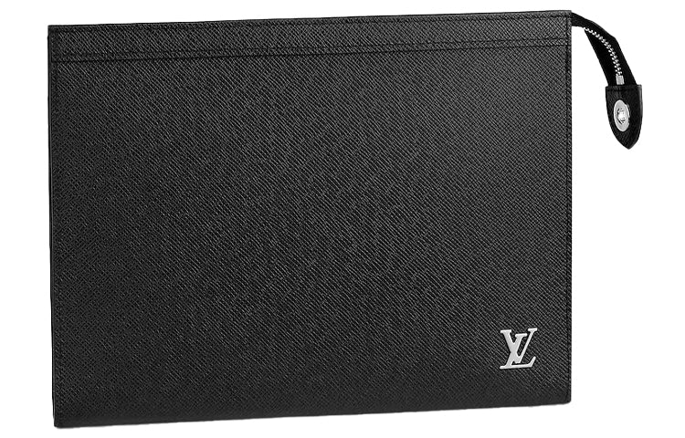 LOUIS VUITTON Pochette Voyage Taïga Cow Leather Clutches Toiletry Bags Medium Size Men's Black